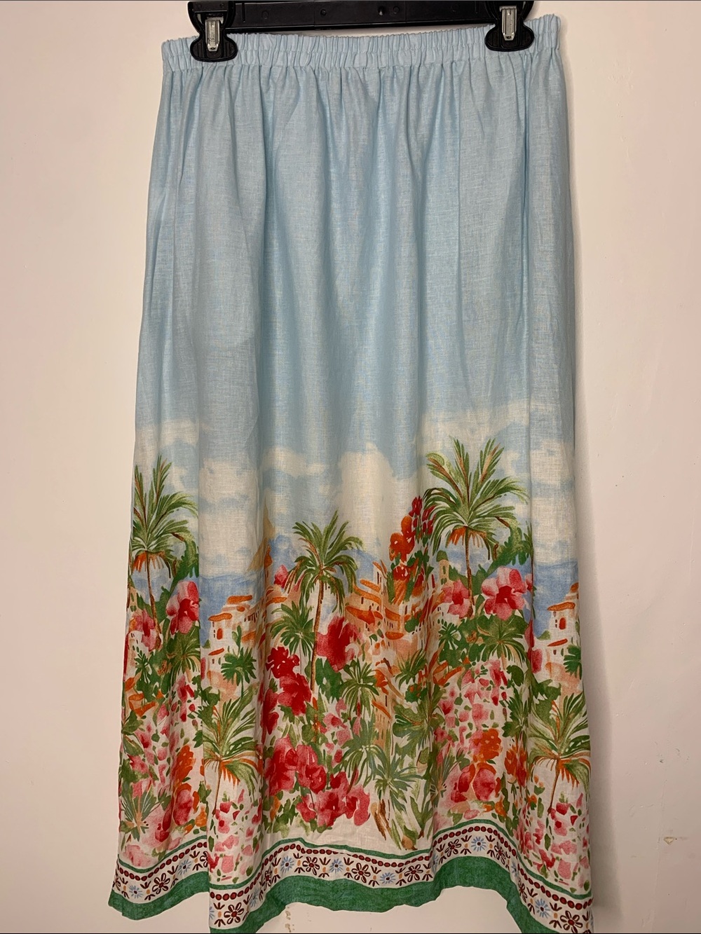 Calypso St. Barth Linen Blend Blue Midi Skirt Tropical Floral resort Beach L - Picture 5 of 10